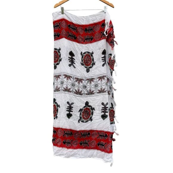 Beautiful Red White & Black Turtle & Fish Bone Scarf / Shawl Wrap - Picture 2 of 4